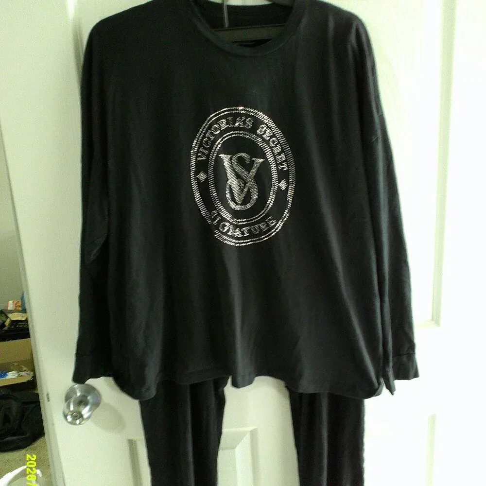 VICTORIA SECRET | Rhinestone Graphic Cotton PJ Set | BLACK | LARGE